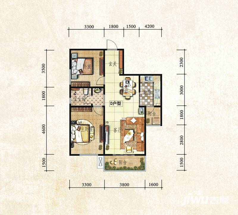 城投时代2室2厅1卫户型图