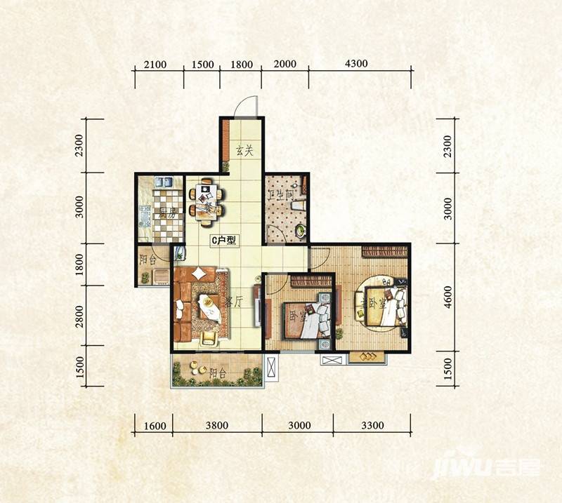 城投时代2室2厅1卫户型图