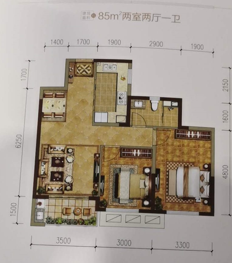 绿地新都会
                                                            2房2厅1卫
