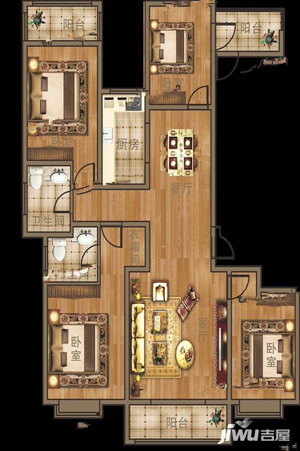 天玺首府4室2厅2卫175㎡户型图